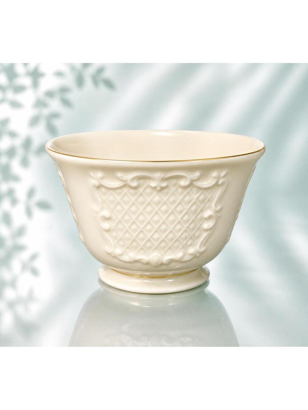 Lenox USA 1950s Canterbury Ivory Porcelain Footed Square Bowl, 4x2.5”